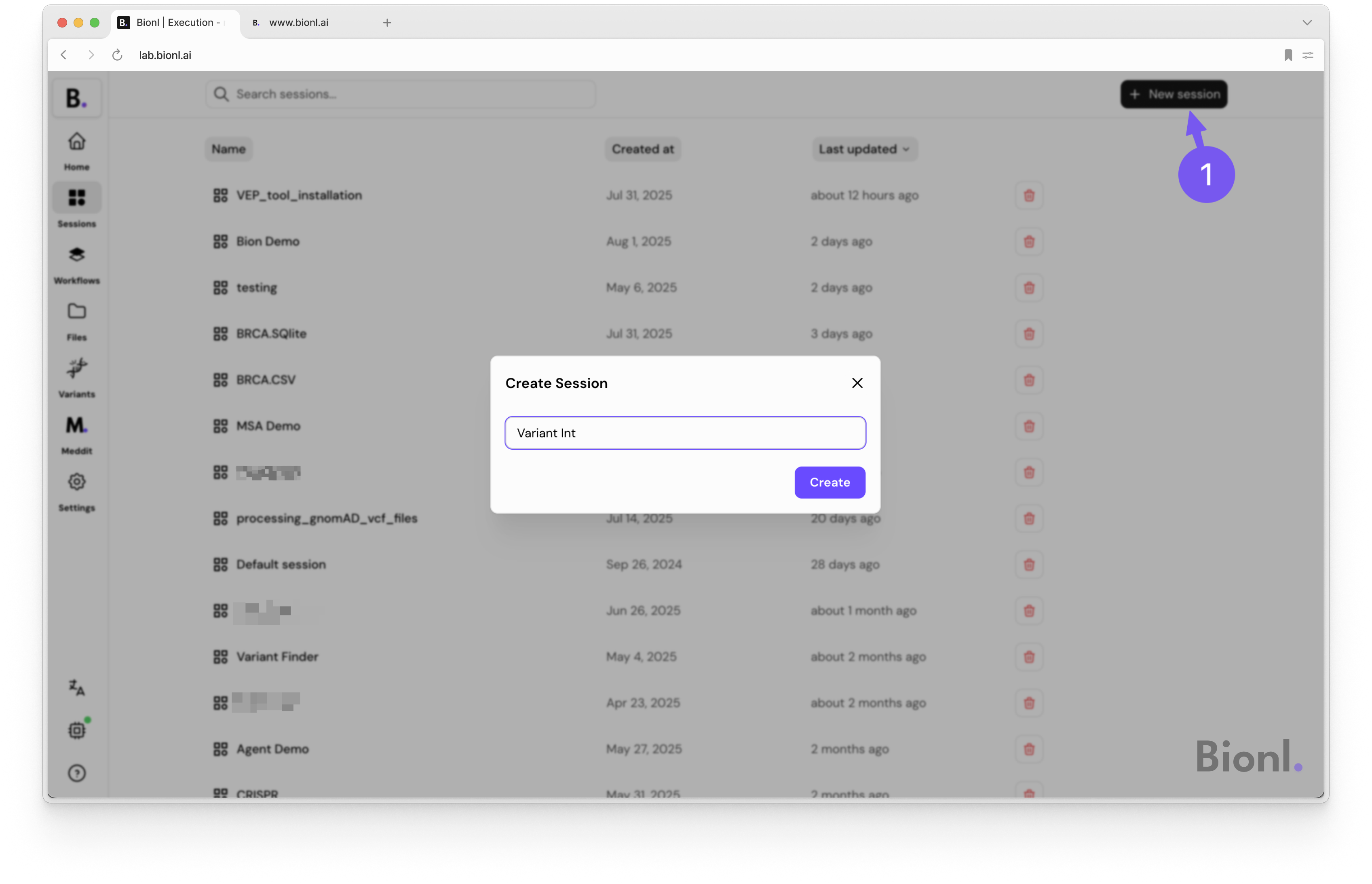 Step 1: Create a new session
