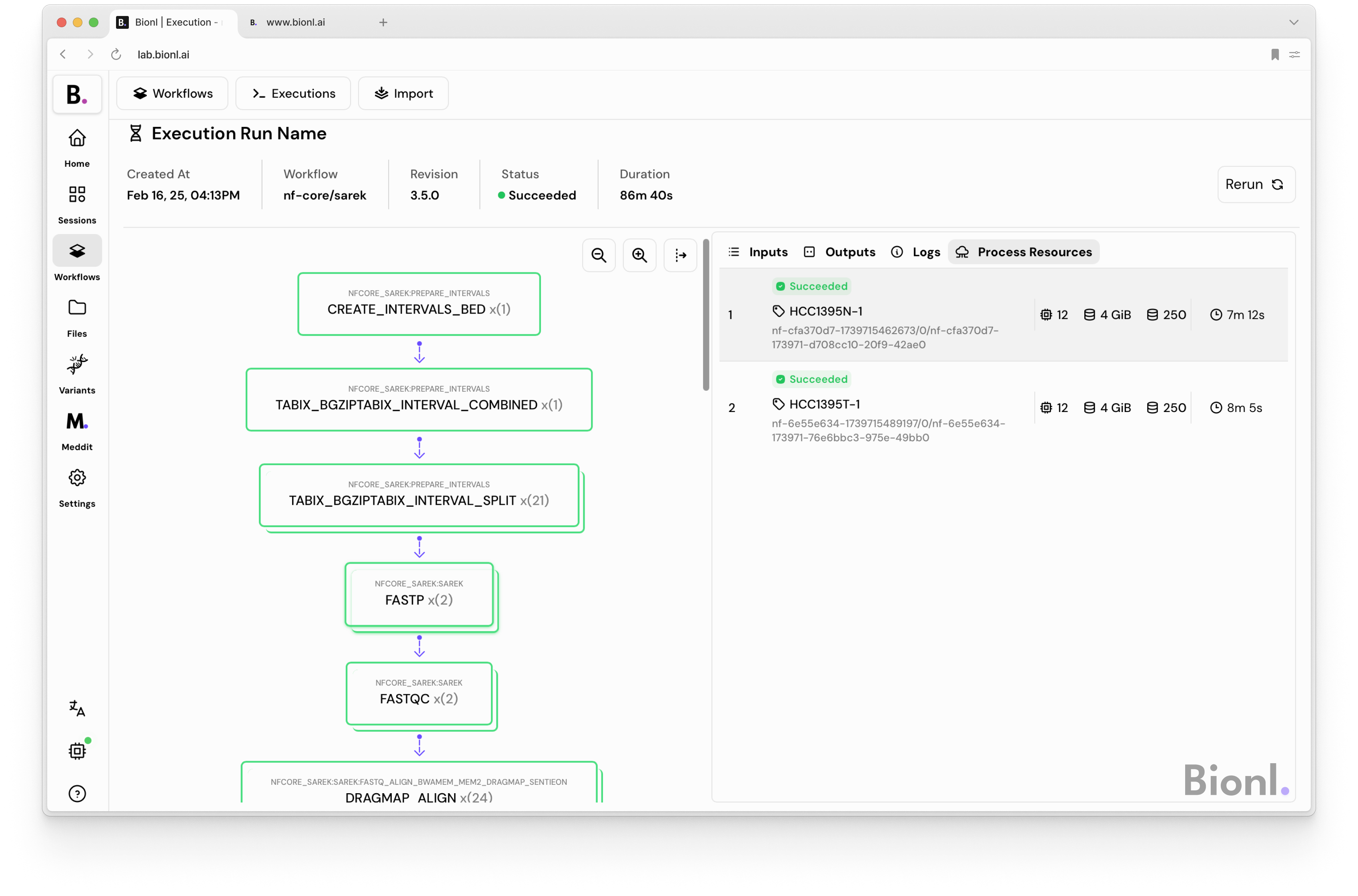 Screenshot of nf-core execution from Bionl